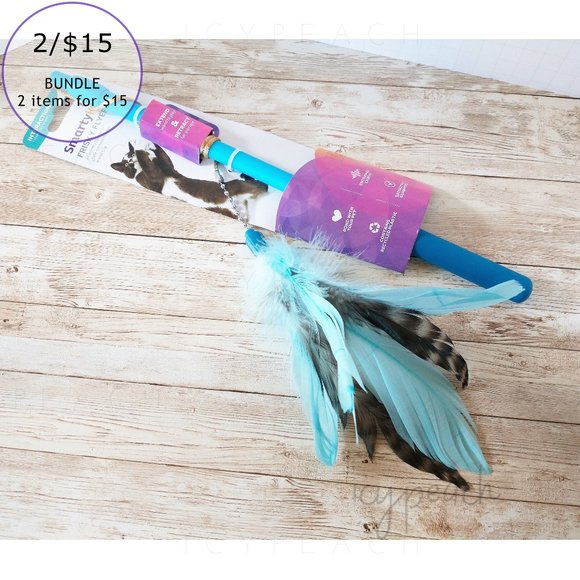 2/$15 SmartyKat Frisky Flyer Feather Wand Cat Toy š Blue Teaser Wand Extendable